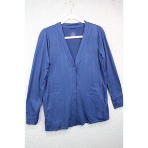 Cuddl Duds Flexwear Long Sleeve Button Up Cardigan-Size Small-Thumb Holes-Pocket